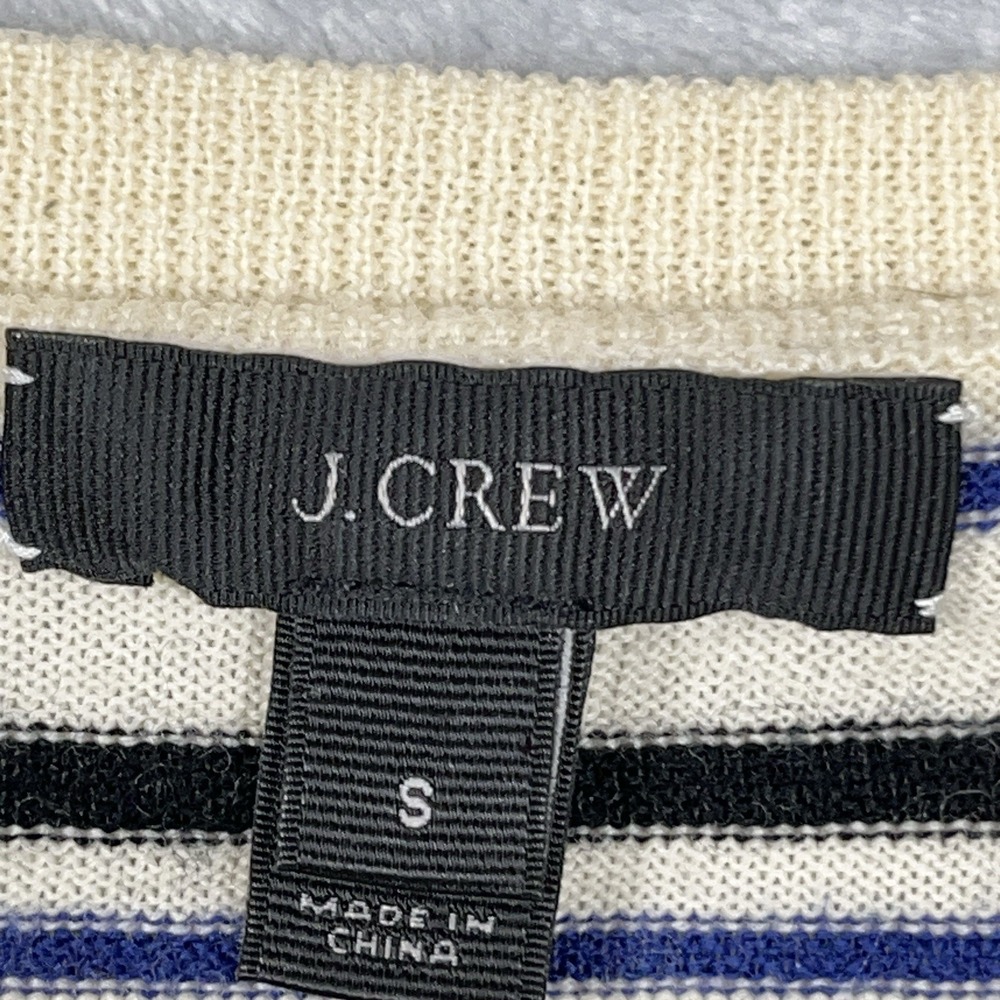 J Crew Tippi Sweater Womens Small Blue Striped Merino Wool 3/4 Sleeve Preppy - Picture 2 of 9